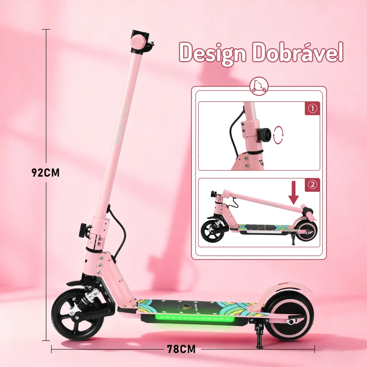 Honeywhale E10S - Patinete Elétrico Infantil Dobrável Rosa 180W - Imagem 2