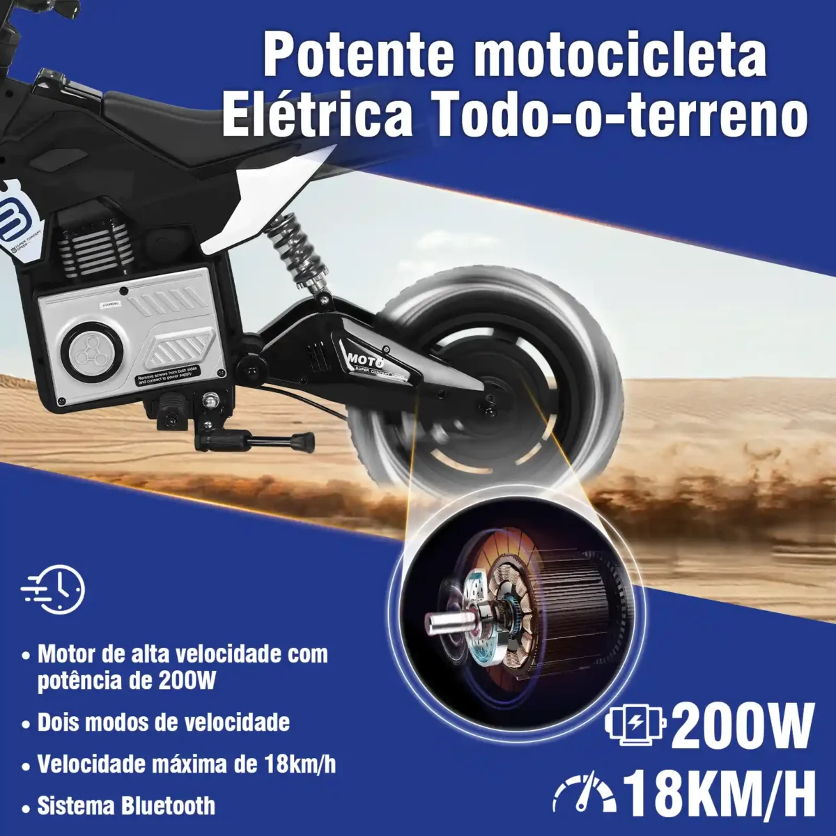 Honeywhale 6988 - Mini Moto Elétrica Infantil Cross Todo-o-Terreno 200W - Imagem 2
