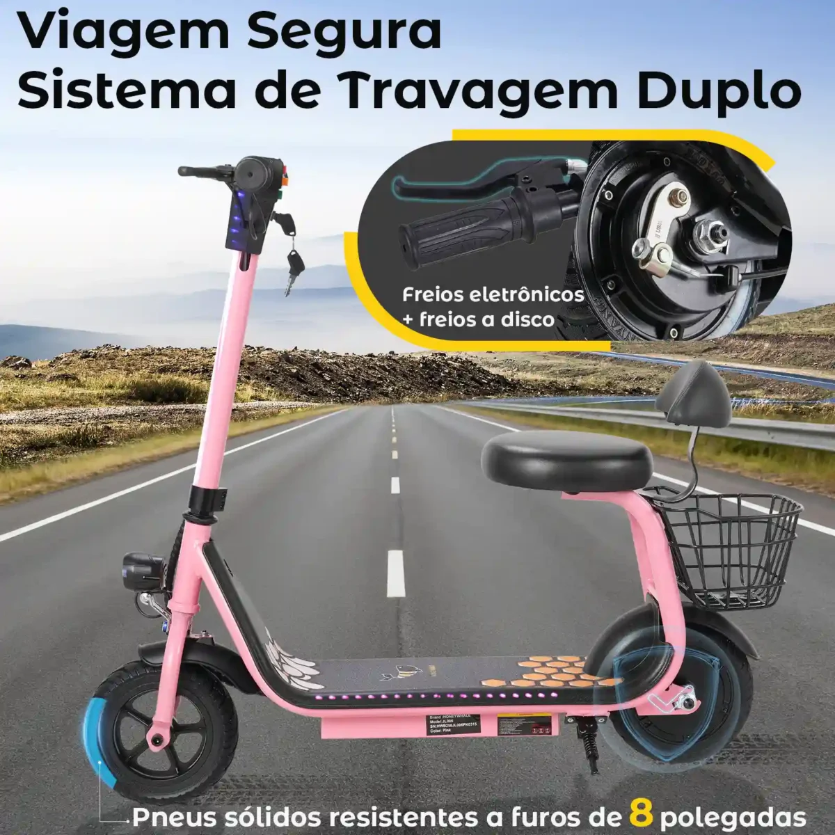 Honeywhale JL006 Scooter Elétrico Infantil com Luzes RGB Bluetooth Motor 300W Bateria 3.6Ah e Kit de Proteção - Imagem 4