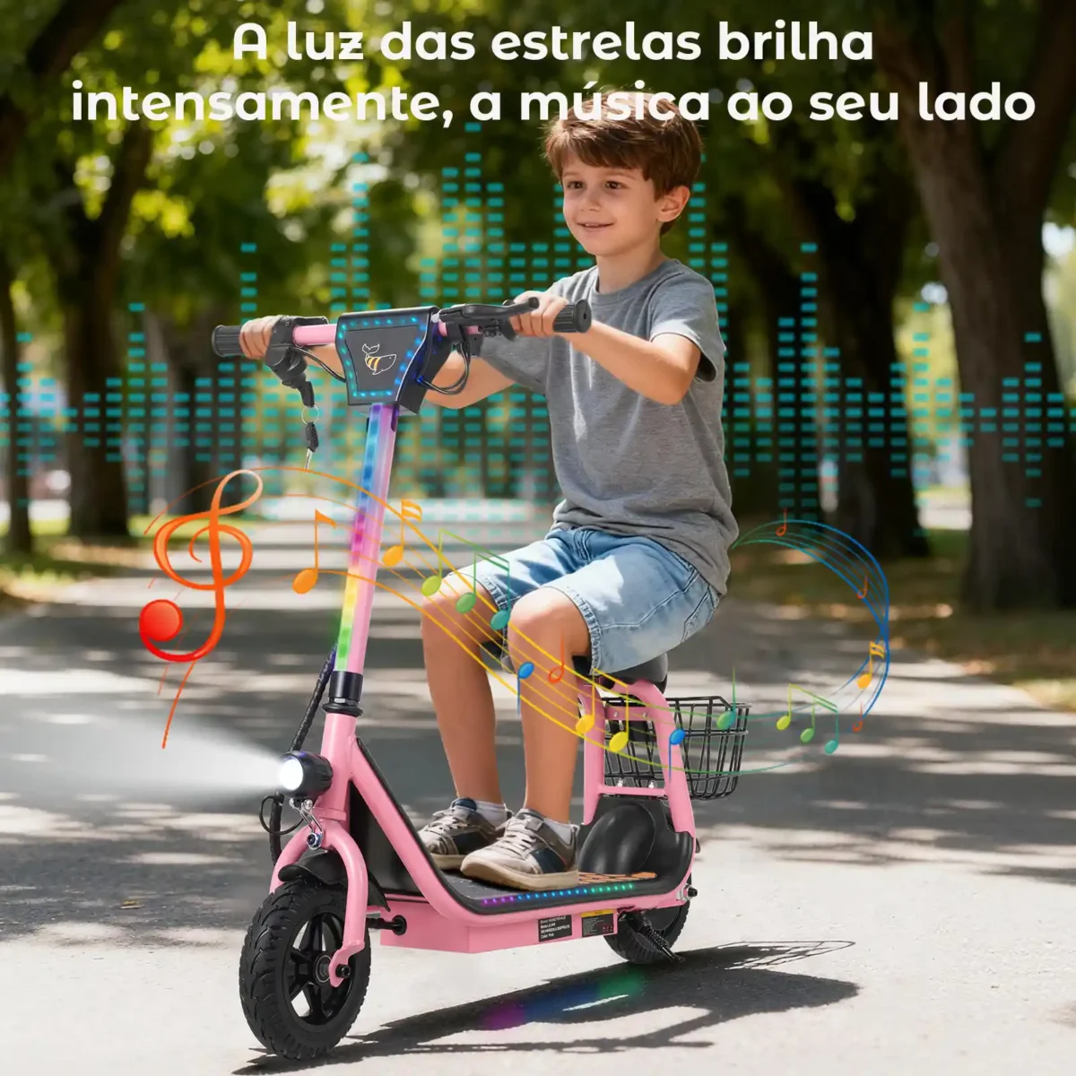 Honeywhale JL006 Scooter Elétrico Infantil com Luzes RGB Bluetooth Motor 300W Bateria 3.6Ah e Kit de Proteção - Imagem 5