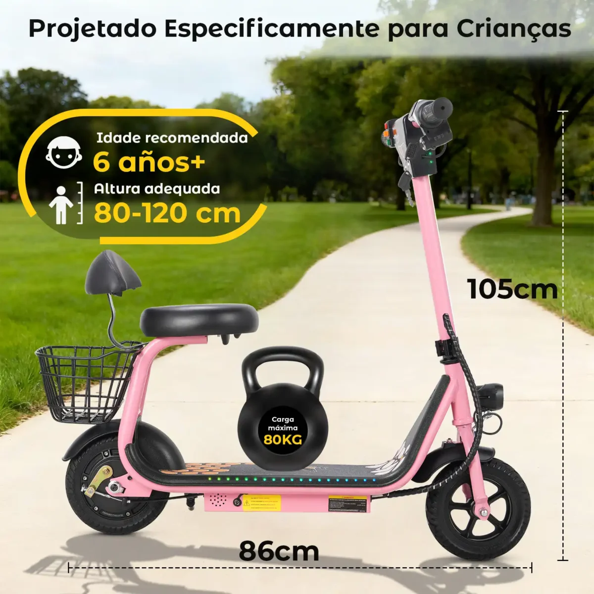 Honeywhale JL006 Scooter Elétrico Infantil com Luzes RGB Bluetooth Motor 300W Bateria 3.6Ah e Kit de Proteção - Imagem 6