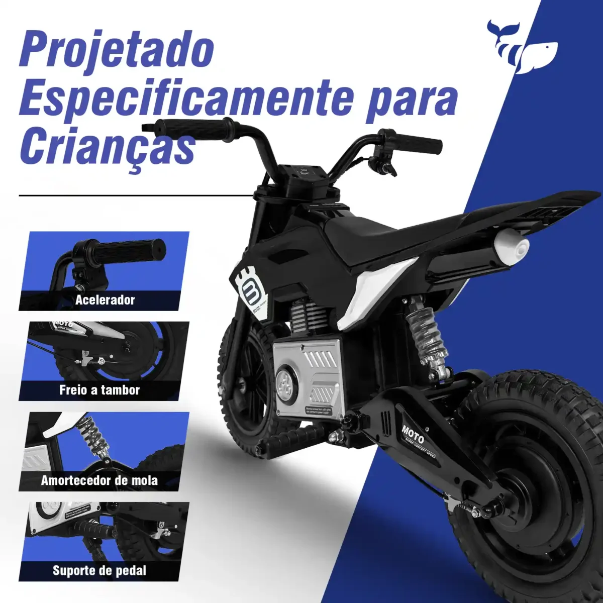 Honeywhale 6988 - Mini Moto Elétrica Infantil Cross Todo-o-Terreno 200W - Imagem 6