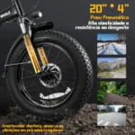 Honeywhale F6 PRO-S Bicicleta Elétrica Dobrável Pneu Fat 20x4" Motor 900W Bateria 48V 10.4Ah - Imagem 4