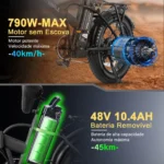 Honeywhale F6 Bicicleta Elétrica Dobrável Fat Bike Aro 20" Motor 790W Bateria 48V 10.4Ah - Imagem 4