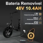 Honeywhale BK05 Bicicleta Elétrica Dobrável 500W Pneus Fat 16x4" Bateria 48V 10.4Ah Preta - Imagem 7