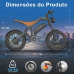 Honeywhale K6 PRO Bicicleta Elétrica Pneu Fat 20x4.0 Desbloqueio NFC Motor 850W Bateria 48V 15.6Ah - Imagem 8