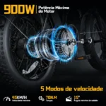 Honeywhale F6 PRO-S Bicicleta Elétrica Dobrável Pneu Fat 20x4" Motor 900W Bateria 48V 10.4Ah - Imagem 3