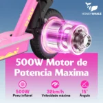 Patinete Dobrável HONEYWHALE S2 MAX Rosa Alumínio Bluetooth LED Freio a Disco 120kg - Imagem 6