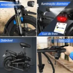 Honeywhale S6-S Bicicleta Elétrica Dobrável Motor 750W 48V Amortecedor Pneu 14" LCD - Imagem 4