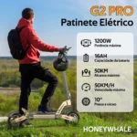 Patinete Elétrico Dobrável HONEYWHALE G2 PRO Amarelo Alumínio LED Freio a Disco Suspensão Dianteira e Traseira - Imagem 7