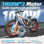 Honeywhale BK08 Bicicleta Elétrica Pneu Fat 26x4" Motor Duplo 1050W*2 Bateria 48V 23.5Ah 21V - Imagem 2