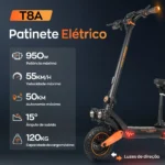 HONEYWHALE T8A Patinete Elétrico Dobrável Preto 48V 950W com Bluetooth e Luz LED - Imagem 2