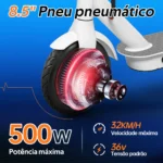 HONEYWHALE Patinete Elétrico M2 Pro 500W Dobrável 8,5" Branco com Bluetooth e LED - Imagem 2