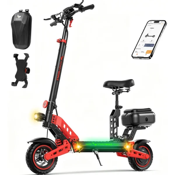 HONEYWHALE T4B-N Patinete Elétrico Dobrável 1000W 55km/h Autonomia 50km Vermelho