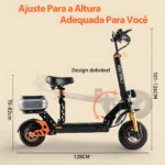 Patinete Elétrico Dobrável HONEYWHALE H3 Preto Alumínio com Assento, Baú Traseiro e LED - Imagem 6