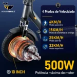 HONEYWHALE M2 MAX-B Patinete Elétrico Dobrável Preto/Laranja 36V 500W com Bluetooth, Luz LED e Freio a Disco - Imagem 5