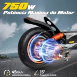 Patinete Elétrico Dobrável HONEYWHALE T4A Preto 750W 48V 10Ah Bluetooth LED Freio a Disco - Imagem 7