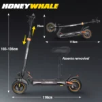 Patinete Elétrico Dobrável HONEYWHALE T4A Preto 750W 48V 10Ah Bluetooth LED Freio a Disco - Imagem 6