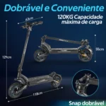 HONEYWHALE T5-2 Patinete Elétrico Dobrável Preto 48V 750W com Bluetooth e Luz LED - Imagem 6
