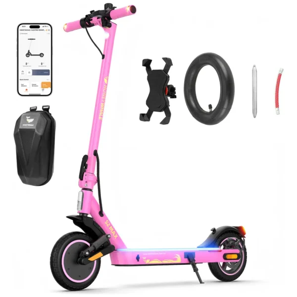 Patinete Dobrável HONEYWHALE S2 MAX Rosa Alumínio Bluetooth LED Freio a Disco 120kg