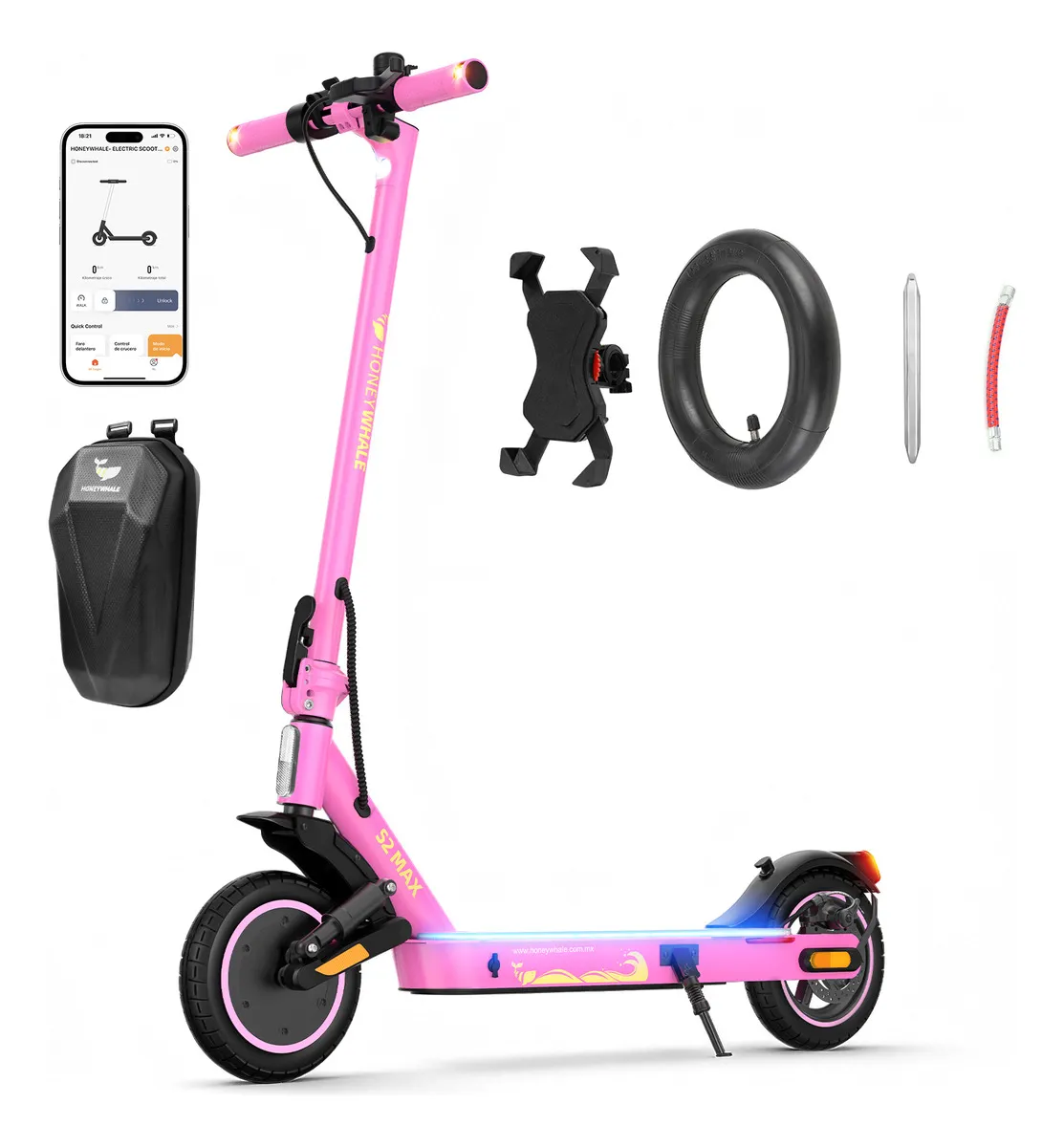 D_Q_NP_764622-MLA99478456242_112025-F Patinete Dobrável HONEYWHALE S2 MAX Rosa Alumínio Bluetooth LED Freio a Disco 120kg - Imagem 1