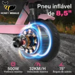 HONEYWHALE M2 Max Patinete Elétrico Dobrável Rosa em Alumínio com Bluetooth, Luz LED e Suspensão Dupla - Imagem 3