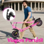 Patinete Dobrável HONEYWHALE S2 MAX Rosa Alumínio Bluetooth LED Freio a Disco 120kg - Imagem 3