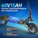 HONEYWHALE T5-2 Patinete Elétrico Dobrável Preto 48V 750W com Bluetooth e Luz LED - Imagem 3