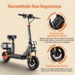 Patinete Elétrico Dobrável HONEYWHALE H3 Preto Alumínio com Assento, Baú Traseiro e LED - Imagem 2