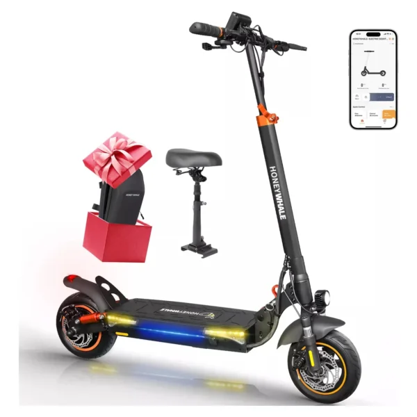 Patinete Elétrico Dobrável HONEYWHALE T4A Preto 750W 48V 10Ah Bluetooth LED Freio a Disco