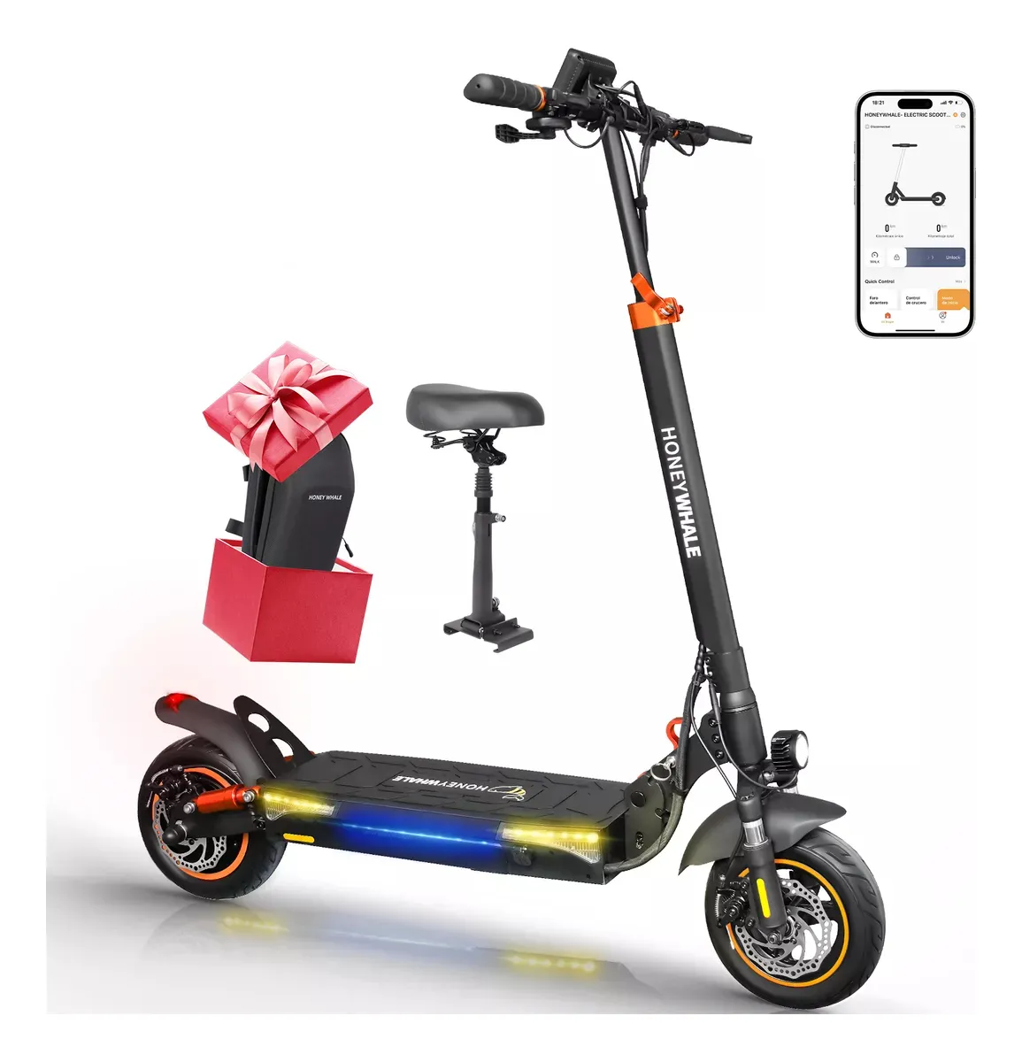 D_Q_NP_956087-MLA99513234814_112025-F Patinete Elétrico Dobrável HONEYWHALE T4A Preto 750W 48V 10Ah Bluetooth LED Freio a Disco - Imagem 1
