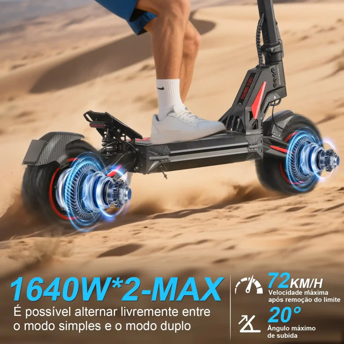 HONEYWHALE G4 Max Patinete Elétrico Dobrável Preto/Vermelho 60V 20,8Ah com Rodas 12" e Luz LED - Imagem 2