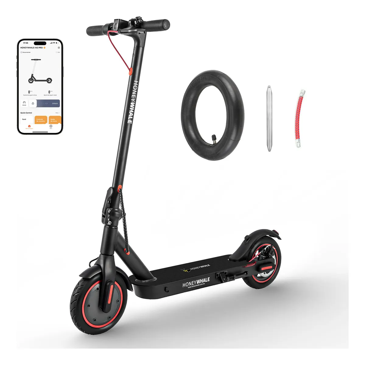 Patinete elétrico Honeywhale M2 Pro preto visto de lado