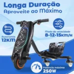 Honeywhale 008B Carrinho de Drift Elétrico Infantil Triciclo Motor 250W Autonomia 12KM Rotação 360 Graus com Bluetooth e Luzes LED - Imagem 2