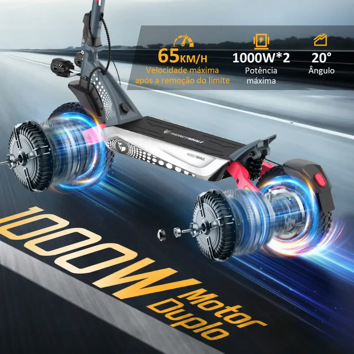 Honeywhale T8 MAX Patinete Elétrico Dual Motor 1000Wx2 52V 20AH Freio a Óleo 65km/h - Imagem 2