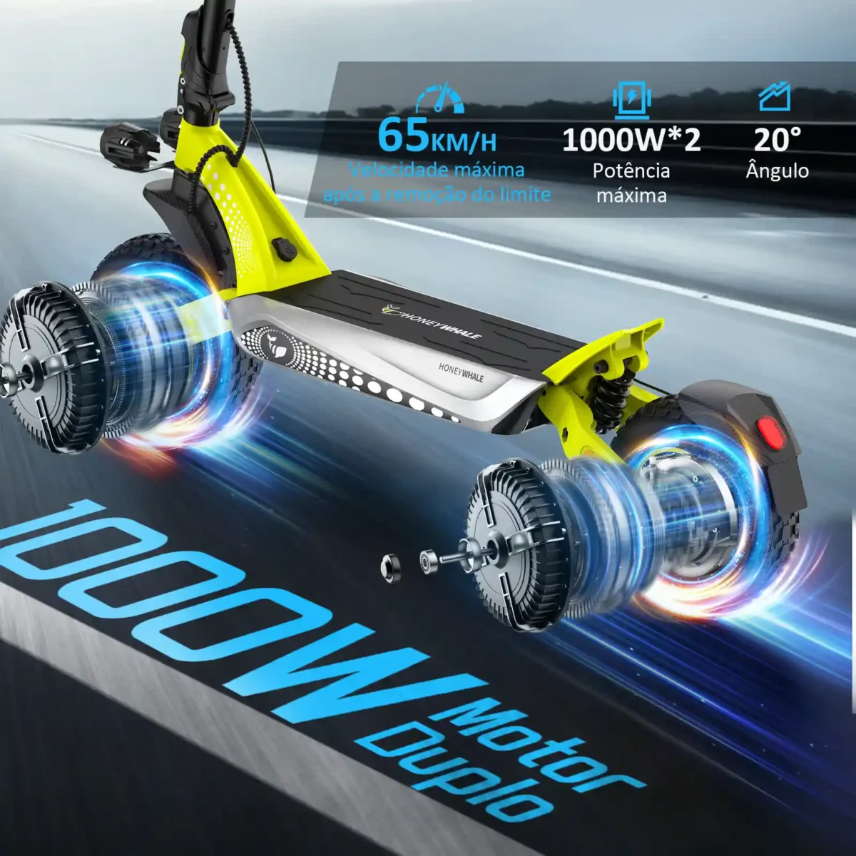 Honeywhale T8MAX Patinete Elétrico Dual Motor 1000Wx2 52V 20AH Freio a Óleo 65km/h - Imagem 2