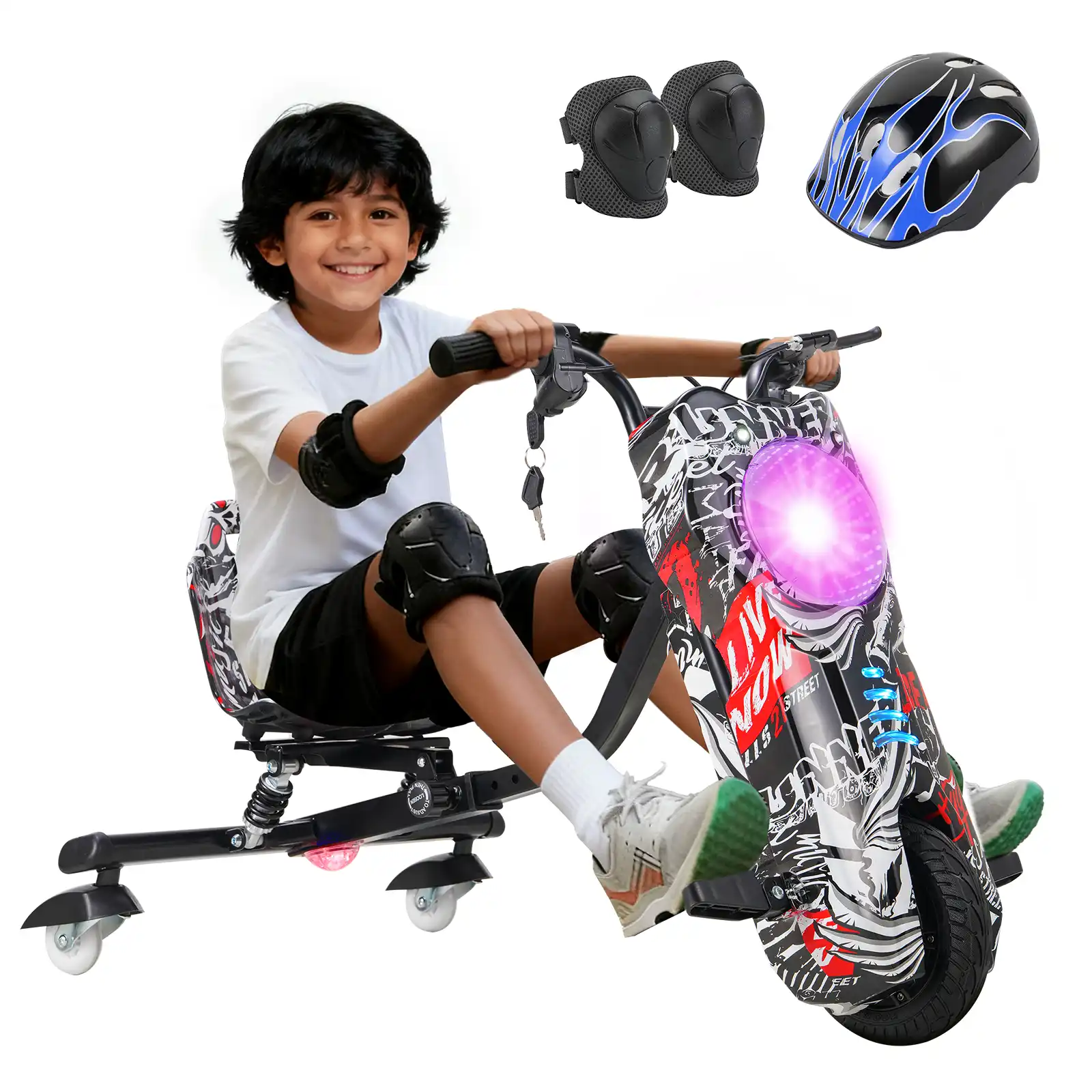 画板 1 Honeywhale 007B Carrinho de Drift Elétrico Infantil Triciclo Motor 250W Bateria 36V Rotação 360 Graus com Bluetooth e Luzes LED - Imagem 1
