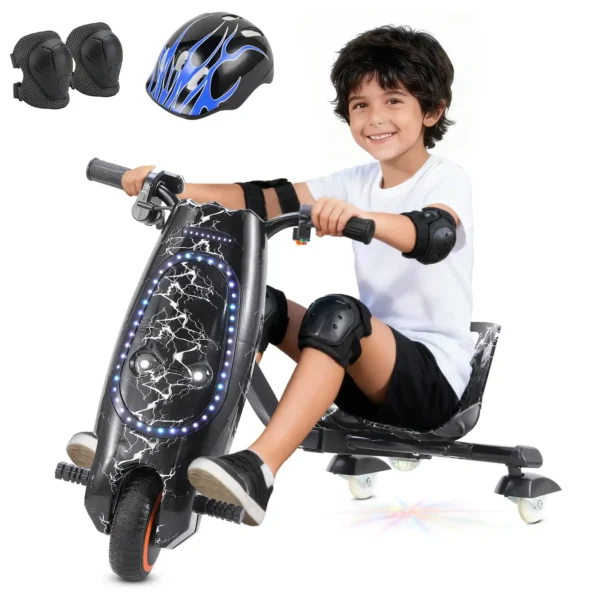 Honeywhale 008B Carrinho de Drift Elétrico Infantil Triciclo Motor 250W Autonomia 12KM Rotação 360 Graus com Bluetooth e Luzes LED