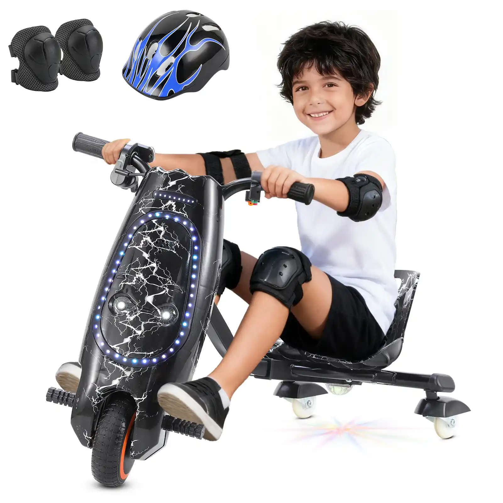 画板 1 拷贝 Honeywhale 008B Carrinho de Drift Elétrico Infantil Triciclo Motor 250W Autonomia 12KM Rotação 360 Graus com Bluetooth e Luzes LED - Imagem 1