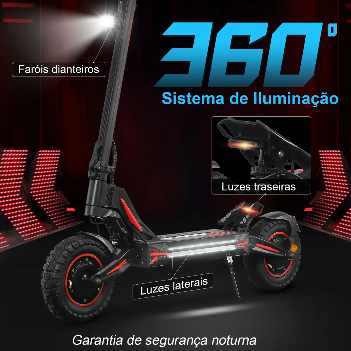 HONEYWHALE G4 Max Patinete Elétrico Dobrável Preto/Vermelho 60V 20,8Ah com Rodas 12" e Luz LED - Imagem 5