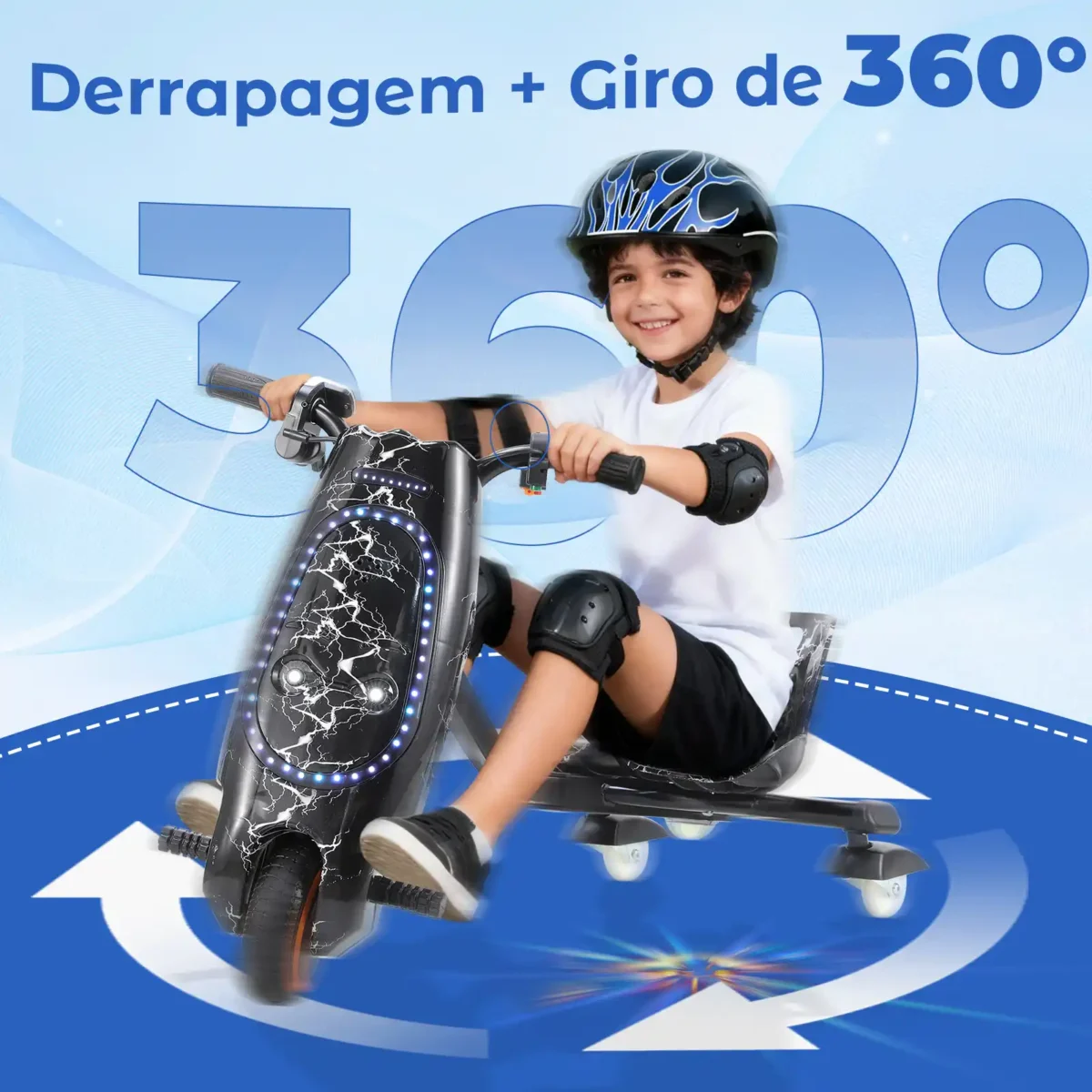 Honeywhale 008B Carrinho de Drift Elétrico Infantil Triciclo Motor 250W Autonomia 12KM Rotação 360 Graus com Bluetooth e Luzes LED - Imagem 5