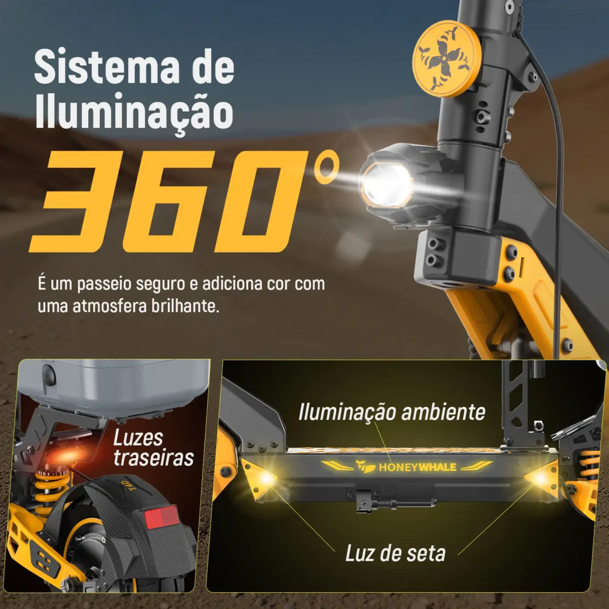 Honeywhale T4D - Patinete Elétrico Dual Motor 1300Wx2 52V 20AH 65km - Imagem 5