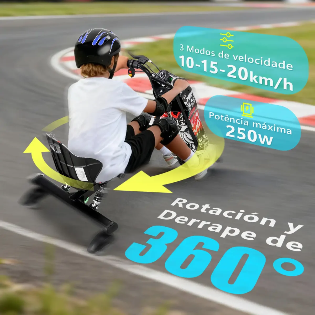 Honeywhale 007B Carrinho de Drift Elétrico Infantil Triciclo Motor 250W Bateria 36V Rotação 360 Graus com Bluetooth e Luzes LED - Imagem 6