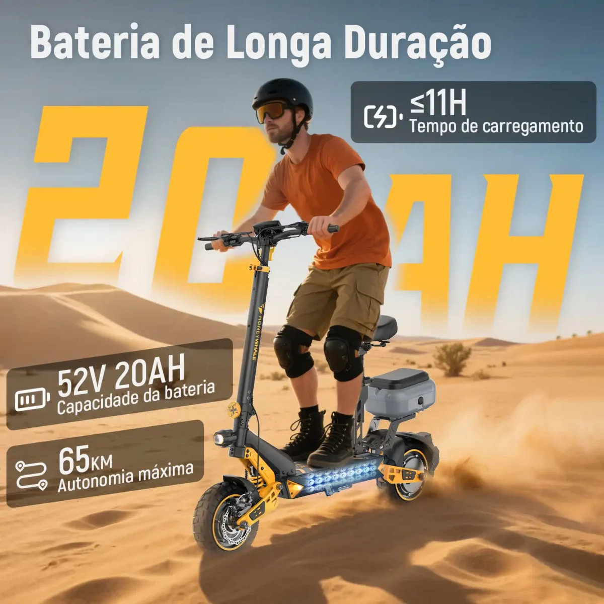 Honeywhale T4D - Patinete Elétrico Dual Motor 1300Wx2 52V 20AH 65km - Imagem 6