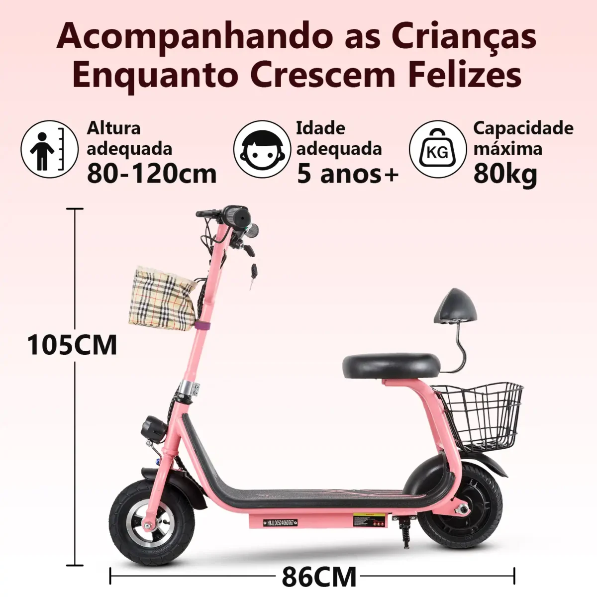 Honeywhale JL005 Scooter Elétrico Infantil com Alto-falante Bluetooth Motor 350W Bateria 3.6Ah Cesta Dupla - Imagem 6
