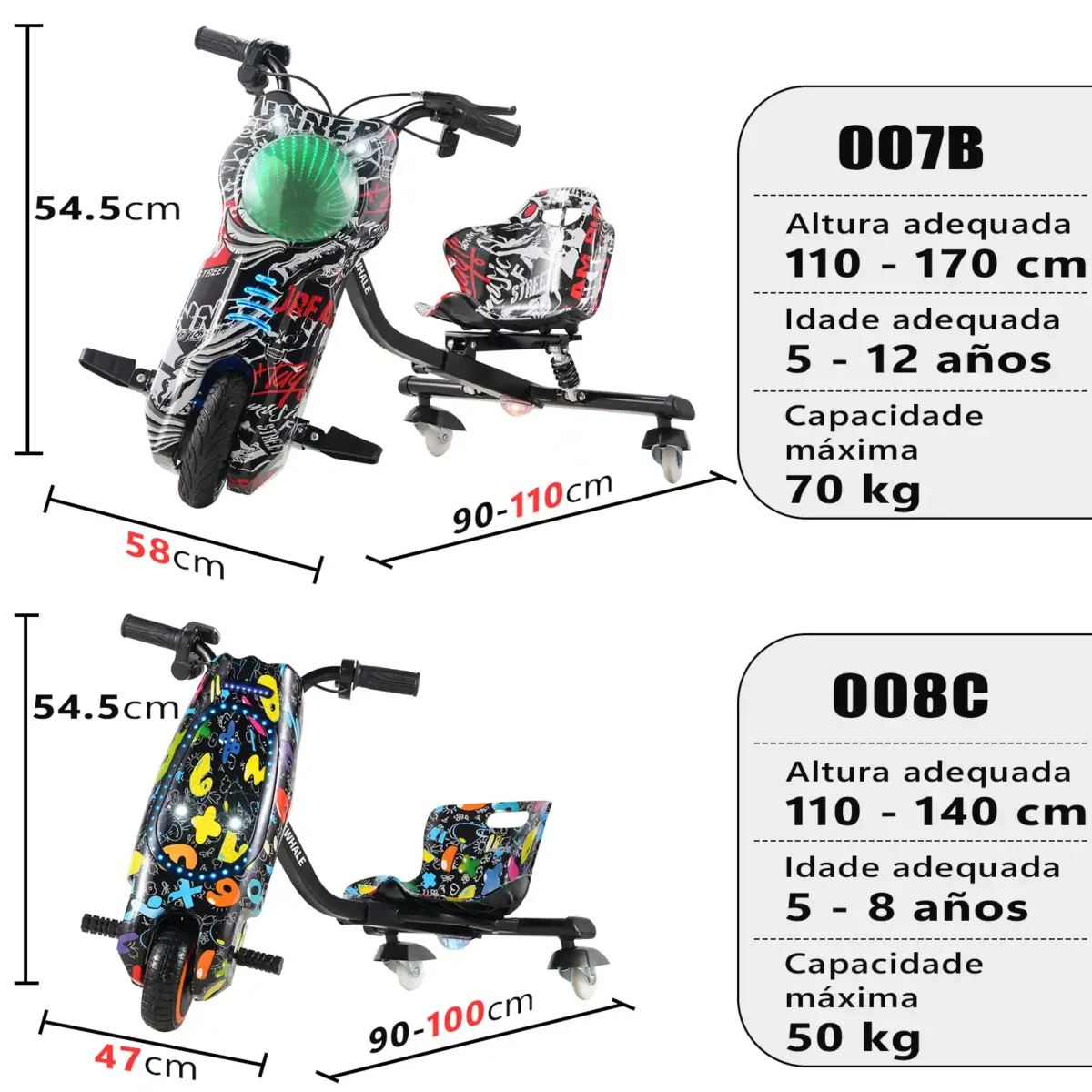 Honeywhale 007B Carrinho de Drift Elétrico Infantil Triciclo Motor 250W Bateria 36V Rotação 360 Graus com Bluetooth e Luzes LED - Imagem 8