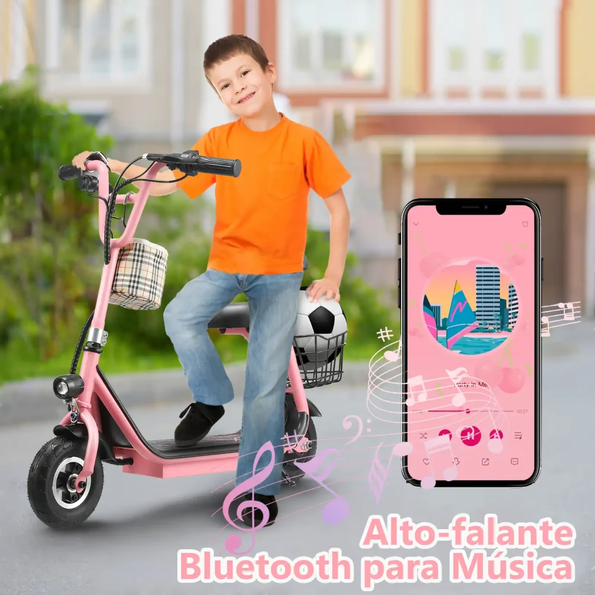 Honeywhale JL005 Scooter Elétrico Infantil com Alto-falante Bluetooth Motor 350W Bateria 3.6Ah Cesta Dupla - Imagem 8