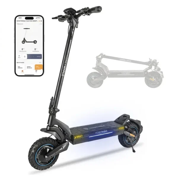 HONEYWHALE T5-2 Patinete Elétrico Dobrável Preto 48V 750W com Bluetooth e Luz LED