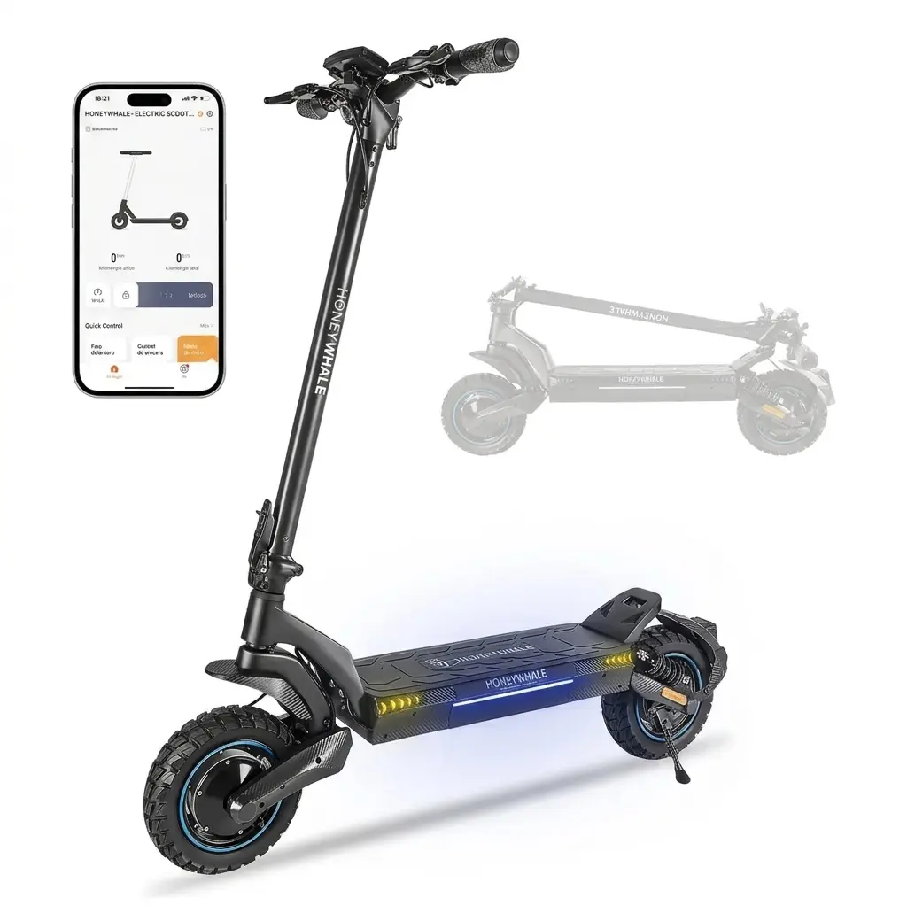 T5 HONEYWHALE T5-2 Patinete Elétrico Dobrável Preto 48V 750W com Bluetooth e Luz LED - Imagem 1