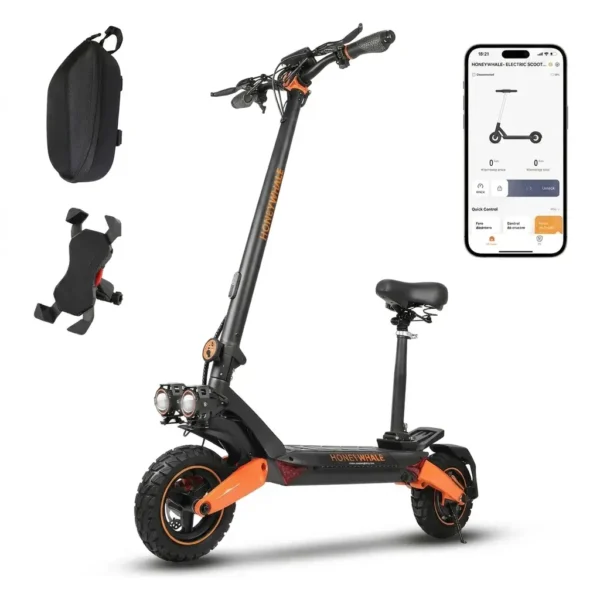 HONEYWHALE T8A Patinete Elétrico Dobrável Preto 48V 950W com Bluetooth e Luz LED